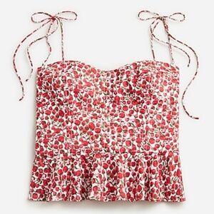 NWT J.crew cropped bustier peplum tie top cami in Liberty® Eliza's Red fabric 14